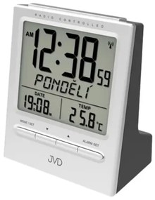 Rádiom riadený budík JVD RB9299.1 strieborný s LED podsvietením a teplomerom