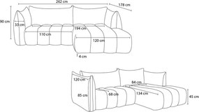 Sivá rohová pohovka z textílie buklé (ľavý roh/s leňoškou) Azra – Bobochic Paris