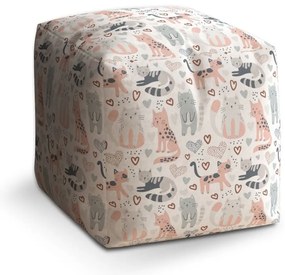 Taburet Cube maľované mačičky, farebná