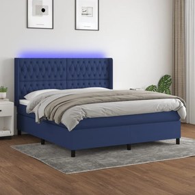 Posteľ boxsping s matracom a LED modrá 160x200 cm látka 3138571
