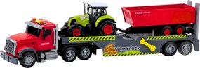 LEAN Toys Sada ťahač traktor s prívesom, svetlá a zvuky, červená