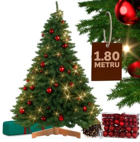 Umelý vianočný strom Premium 180 cm + banky + svetelná reťaz