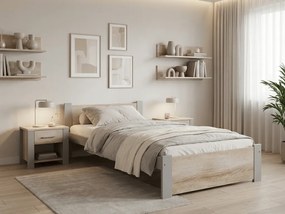 Posteľ IKAROS 90 x 200 cm, dub sonoma/sivá Rošt: S lamelovým roštom, Matrac: Matrac DELUXE 10 cm