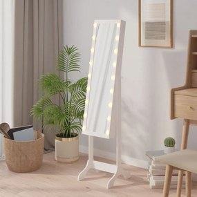 Voľne stojace zrkadlo s LED, biele 34x37x146 cm 351766