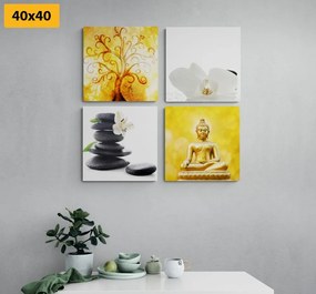 Set obrazov Feng Shui v bielo-žltom prevedení - 4x 60x60