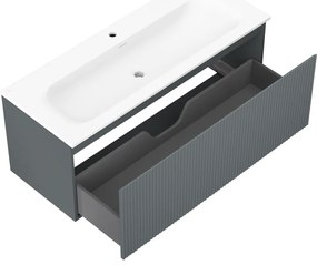 Mexen Rivel, kúpeľňová skrinka 120 cm s umývadlom Vela, 1 zásuvka, drážkovaná, grafitová matná/biela matná, 91A20-12047-1-BF66-W23M0