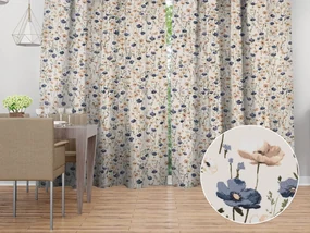 Biante Bavlnený záves Sandra SA-630 Modro-hnedé vlčie maky na svetlo vanilkovom 150x140 cm