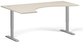 Ergonomický výškovo nastaviteľný stôl, 180x120 cm, 2 motory, L/P, sivá podnož, breza
