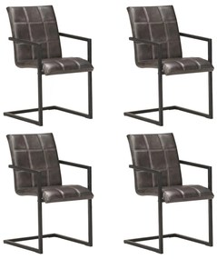 Jedálenské stoličky, perová kostra 4 ks, sivé, pravá koža