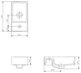 Cersanit K114-004 CREA umývadlo na dosku 22x40 cm keramika lesklá biela