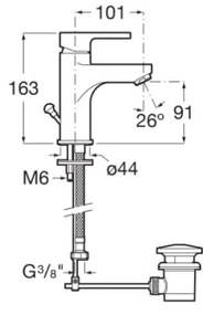 Roca A5A306AC0K - Umývadlová batéria + výpusť AROLA 16,3 cm lesklý chróm