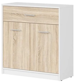 Komoda BRW Nepo Plus 5 (biela + dub sonoma) . Akcia -34%. Vlastná spoľahlivá doprava až k Vám domov. 1098290