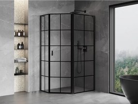 Mexen Mist L, päťuholníkový sprchový kút s krídlovými dverami, 100 x 80 cm, 8mm číre sklo, čierny profil, 8A8L-100-080-70-77-P