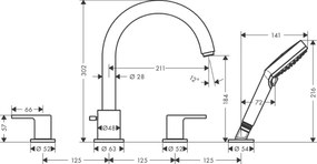 Hansgrohe Vernis Shape, batéria na okraj vane, 4-otvorová inštalácia, chrómová, 71459000