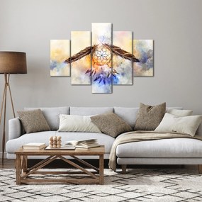 Obraz - Lapač snov s pierkami (150x105 cm)