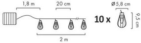 LED Solárna vonkajšia reťaz 10xLED/1,2V 300 mAh 3,8 m IP44