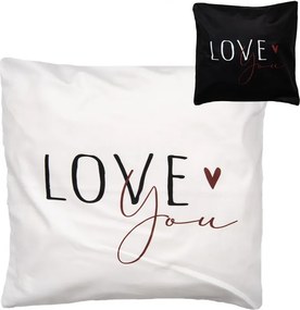 Bielo-čierna obliečka na vankúš so srdiečkom Love you Heart & Smile - 45*45 cm