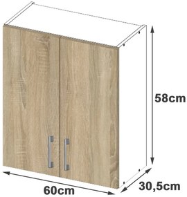 Horná kuchynská skrinka Lula w60 (biela + dub sonoma). Vlastná spoľahlivá doprava až k Vám domov. 1068596