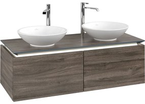 VILLEROY &amp; BOCH Legato závesná skrinka pod dve umývadlá na dosku, 2 zásuvky, s LED osvetlením, 1200 x 500 x 380 mm, Stone Oak, B583L0RK