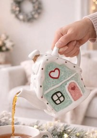 Zelená keramická kanvička chalúpka Gingerbread - 21 * 10 * 15 cm / 600 ml