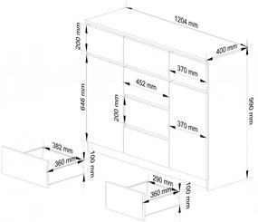 Komoda 120 cm K017 2D 6SZ biela