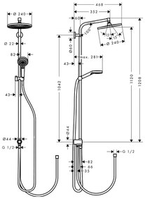 Hansgrohe Crometta S, Showerpipe 240 1jet EcoSmart 9 l/min Reno, chrómová, HAN-27270000