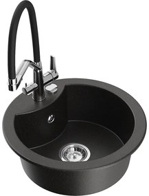 Mexen Diego, 1-komorový granitový drez 488x488x167 mm a drezová batéria Duo, čierna-zlatá metalíza, 6512-75-671701-07