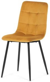 Židle jídelní, žlutá sametová látka, nohy černý kov