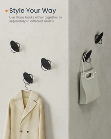Háčiky na kabáty 4 kusy, Nástenné háčiky, čierne