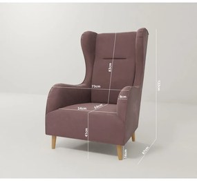 Ružové zamatové kreslo ušiak Carole – Ropez