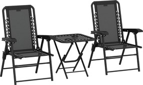 Outsunny 3-dielny skladací bistro set – práškovo lakovaná oceľ, čierny (2 stoličky + stôl) s držiakmi na poháre | Aosom