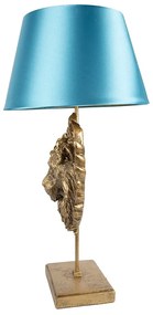 Zlatá stolná lampa s levicou a modrým tienidlom - Ø 35*66 cm E27/max 1*60W