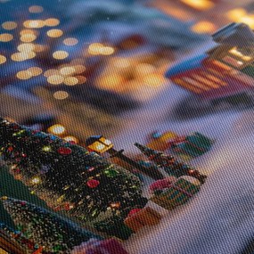 Obraz vláčik prechádzajúci nádhernou vianočnou krajinou