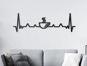 drevko Drevená dekorácia Káva s EKG Rozmer obrazu: 13,5 x 44,5 cm, Farba dekorácie: Čierna