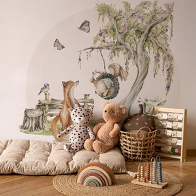 Gario Detská nálepka na stenu Woodland walk - líška a zajačik na hojdačke Rozmery: 110 x 93 cm