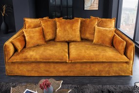 Trojmiestna pohovka HEAVEN 200 cm so zamatovým okrovým čalúnením