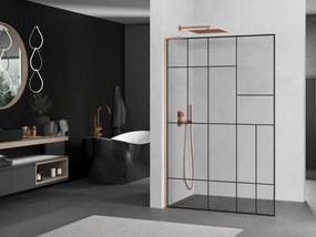Mexen Kioto L, sprchová zástena Walk-In 80 x 200 cm, 8mm číre sklo čierny vzor, medený matný profil, 800-080-103-65-78