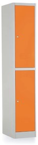 Kovová šatníková skrinka - 2 boxy, 38 x 45 x 185 cm, cylindrický zámok, oranžová - ral 2004