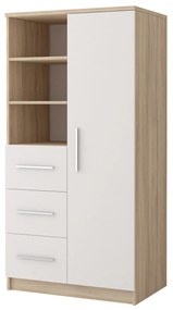 Šatníková skriňa Oleg III (biela + dub sonoma). Akcia -20%. Vlastná spoľahlivá doprava až k Vám domov. 1071594