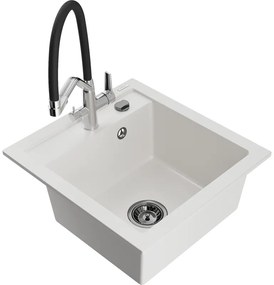 Mexen Vito, 1-komorový granitový drez 520x490x210 mm, drezová batéria Duo, biela, 6503-20-671701-07-B