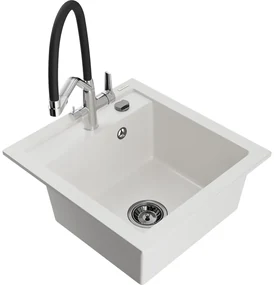 Mexen Vito, 1-komorový granitový drez 520x490x210 mm, drezová batéria Duo, biela, 6503-20-671701-07-B
