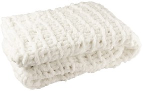 Biely plyšový mäkučký pletený pléd s veľkými okami Blanc - 130*170 cm