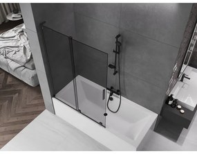 Mexen Velar L, 2-krídlová posuvná vaňová zástena 120 x 150 cm, 8mm šedé sklo, čierna matná, 896-120-003-41-70