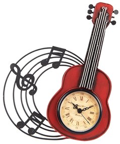 Nástenné kovové hodiny červená gitara - 28*4*22 cm / 1*AA