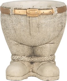 Šedý antik cementový kvetináč nohavice s opaskom - Ø 15*17 cm