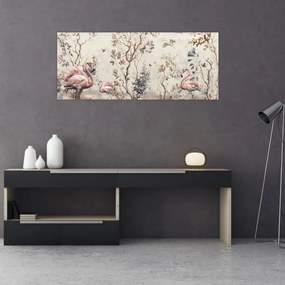 Obraz - Kresba plameniakov (120x50 cm)