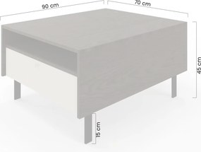 Kávový stolík Sumira 90 cm so zásuvkami - kasmír / baltický dub storm / drevený podstavec