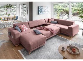 Ružová rozkladacia/s úložným priestorom rohová pohovka (pravý roh/do tvaru "U") Classy Sophie – Miuform