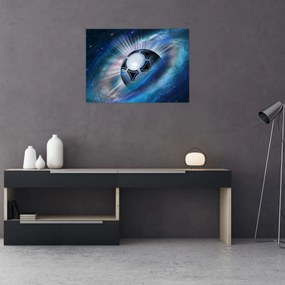 Sklenený obraz - Futbalová lopta vo vesmíre (70x50 cm)