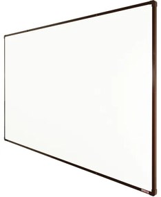 Biela magnetická popisovacia tabuľa s keramickým povrchom boardOK, 2000 x 1200 mm, hnedý rám